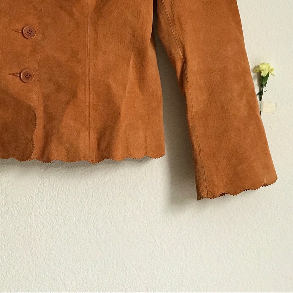 rust brown suede leather jacket with scalloped hem - Picture 2 of 6